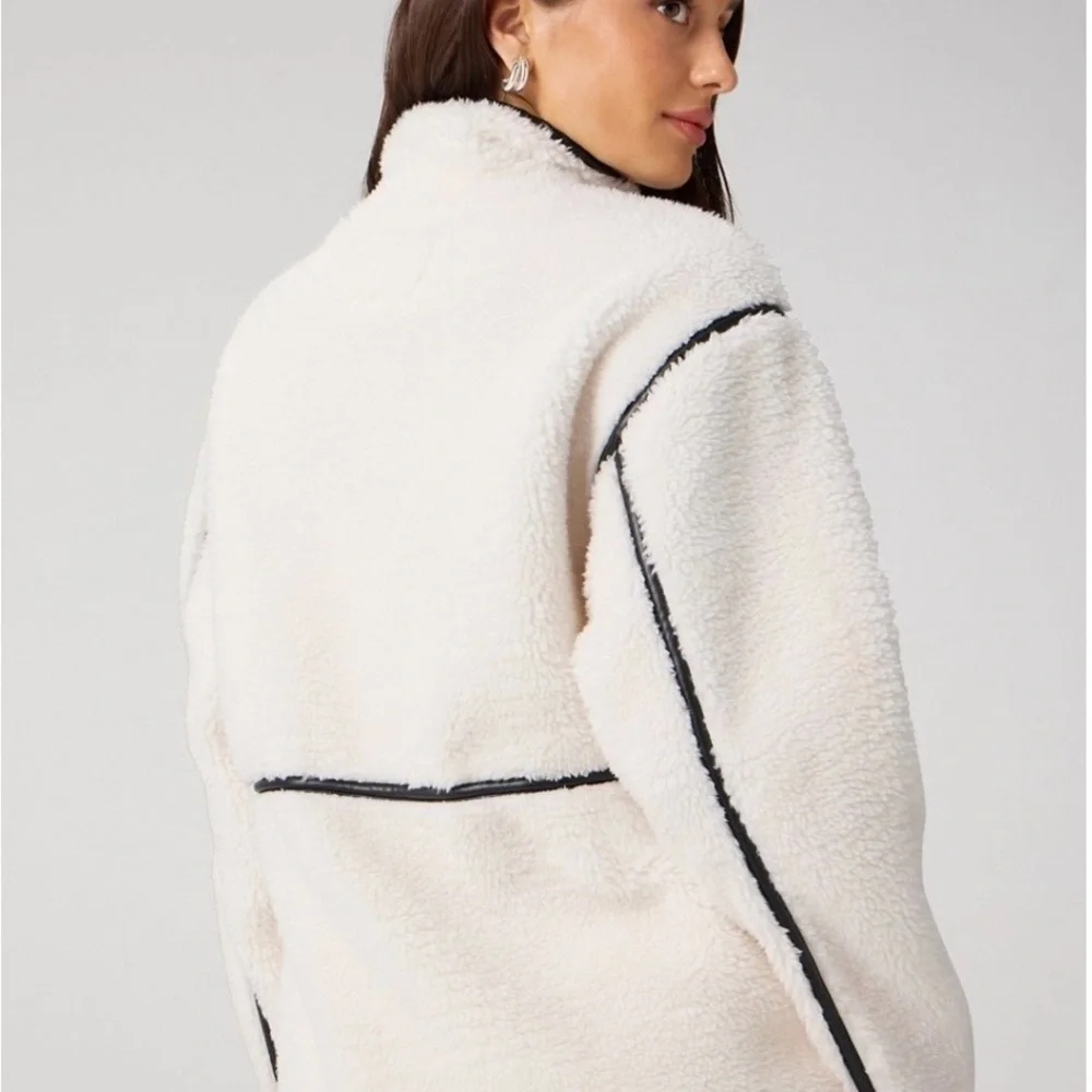 Fabletics Cream Sherpa Jacket with Black Piping - Picture 4 of 7